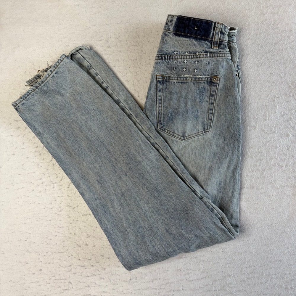 Ksubi Straight Leg Jeans Womens 26 Blue Distressed Denim High Rise
